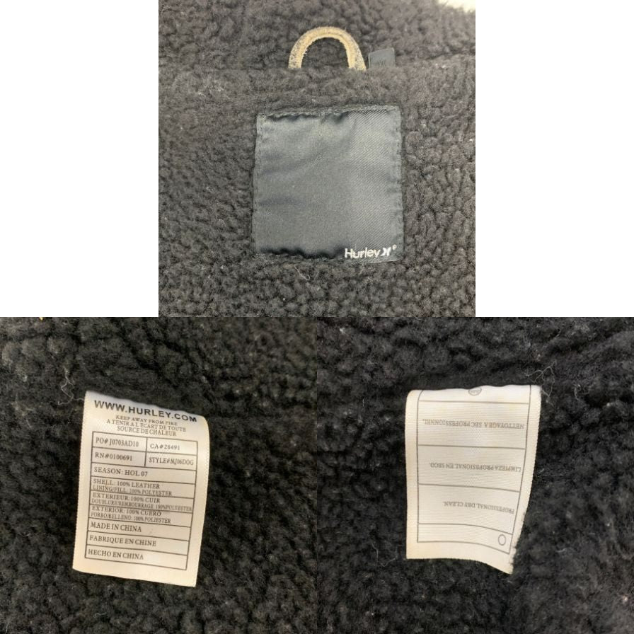 中古◆ハーレー レザー ジップパーカー 裏ボア グレー系 メンズ サイズ表記不明 Hurley 【AFF21】
