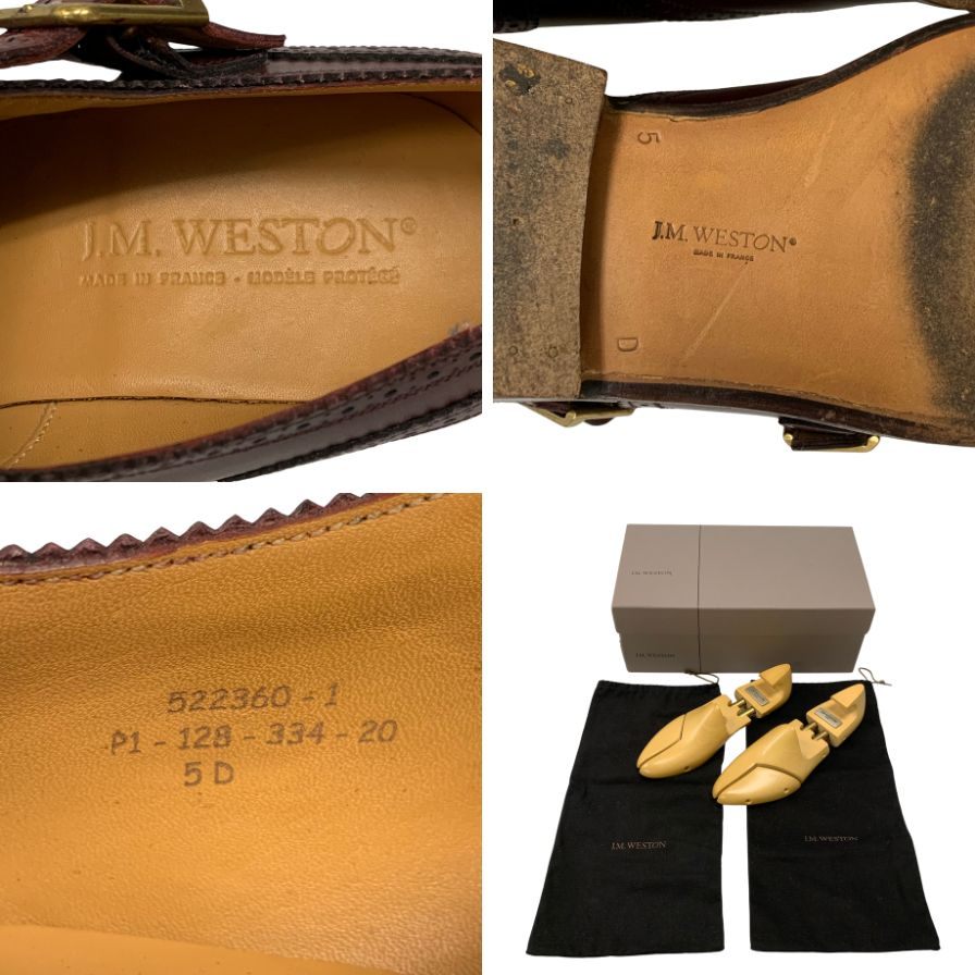 ジェイエムウエストン ダブルモンク 334 ウイングチップ カーフ サイズ5 メンズ バーガンディ J.M.WESTON ビジネスシューズ 約23.5cm【LA】【中古】
