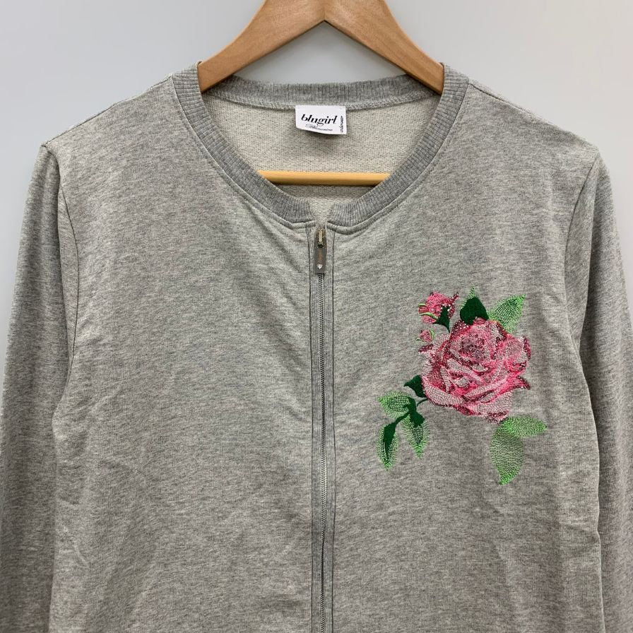 極美品◆ブルーガール フロントジップ トップス フラワー刺繍 レディース サイズ不明 グレー blugirl 【AFB31】