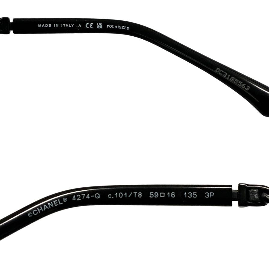 シャネル サングラス バタフライシェイプ グレーレンズ ブラック×シルバー 4274-Q 59□16 C101/T8 135 3P CHANEL【AFI13】