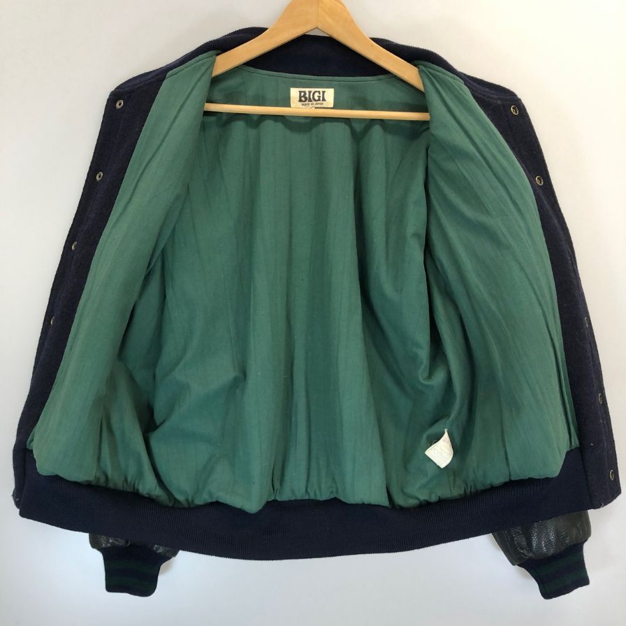 美品◆ビギ スタジャン ヴィンテージ レザー切替 ネイビー×ブラック メンズ サイズM BIGI 【AFG1】