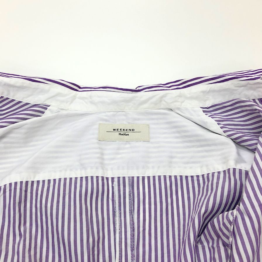 美品◆ウィークエンド マックスマーラ シャツ ストライプ コットン 長袖 ドレスシャツ パープル レディース サイズ38 WEEKEND MaxMara 【AFB34】