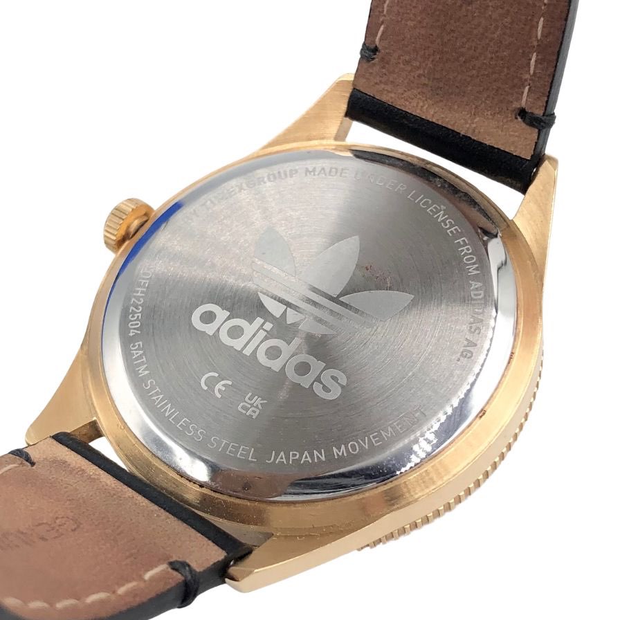 アディダス 腕時計 クォーツ式 アナログ 3針 レザーベルト AOFH22504 ブラック ゴールド EDITION THREE adidas【AFI11】