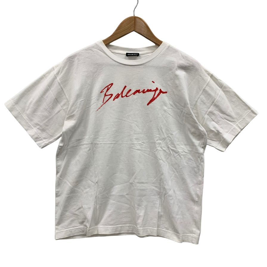 中古◆バレンシアガ リップ スティック ロゴTシャツ ユニセックス サイズXS ホワイト JP57 2019 00053 BALENCIAGA 【AFB4】