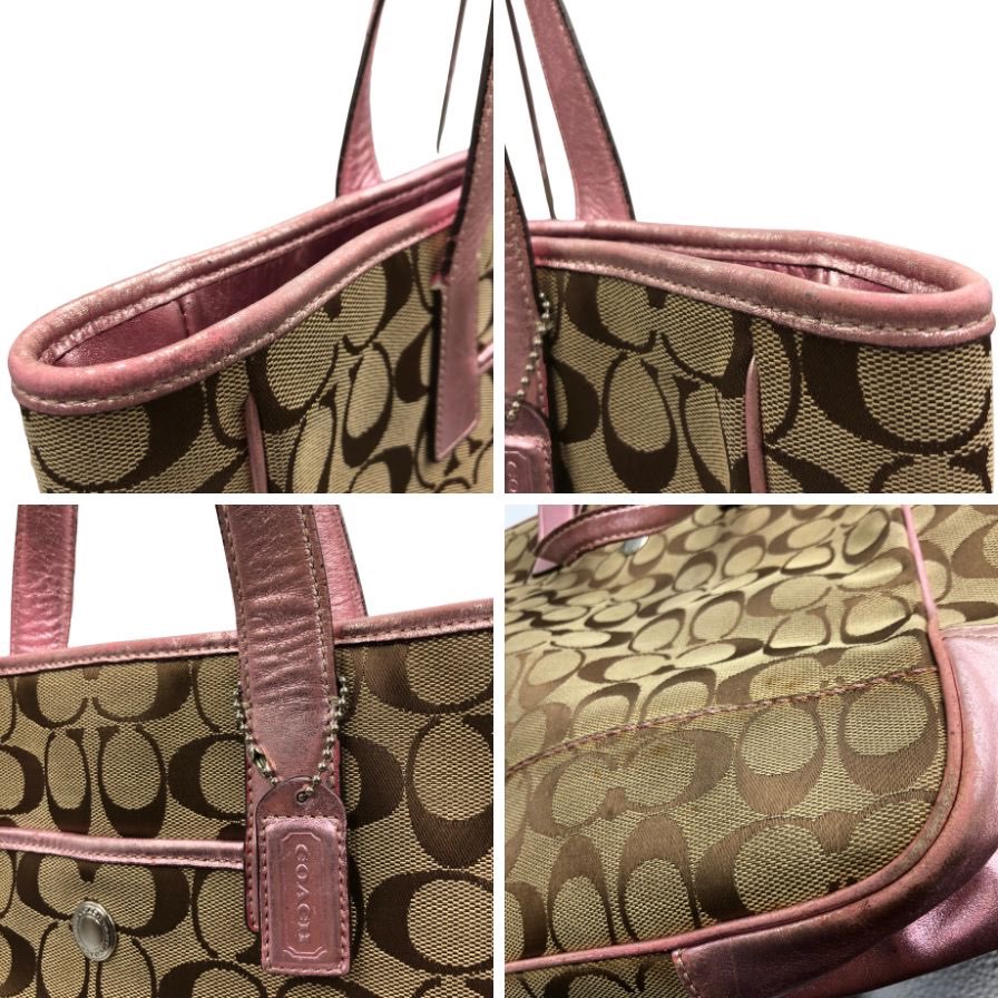 コーチ トートバッグ 7069 シグネチャー キャンバス バッグ 切替 ベージュ ピンク COACH【AFE11】