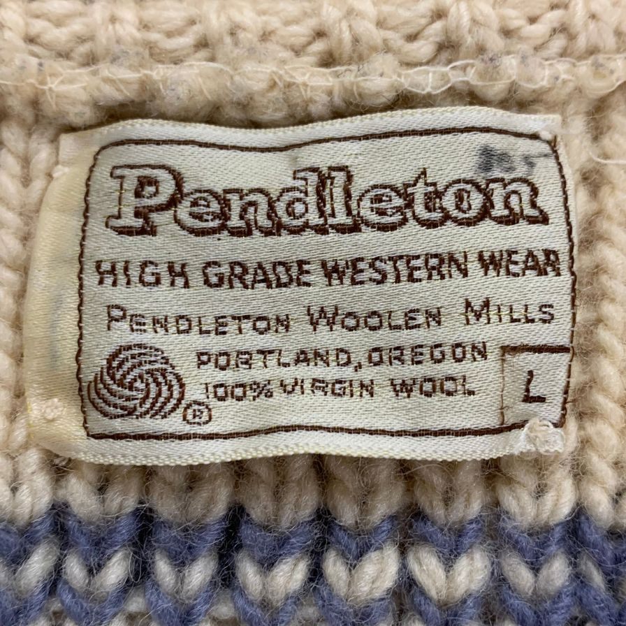 美品◆ペンドルトン ショールカラー ニット アイボリー 総柄 メンズ サイズL PENDLETON 【AFA1】