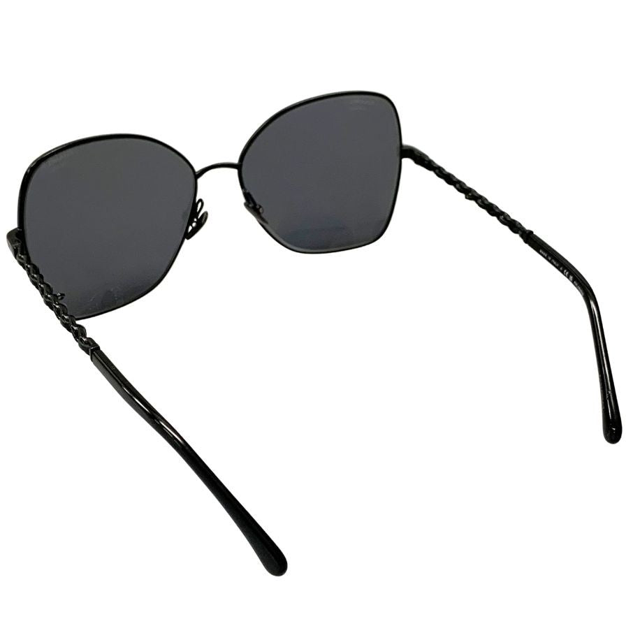 シャネル サングラス バタフライシェイプ グレーレンズ ブラック×シルバー 4274-Q 59□16 C101/T8 135 3P CHANEL【AFI13】