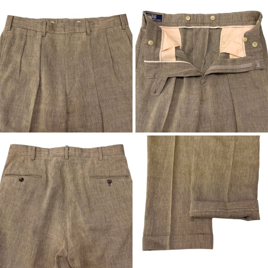 ポロ ラルフローレン セットアップ スーツ 3Bジャケット サイドベンツ リネン ウール ベージュ メンズ サイズA7 POLO RALPH LAUREN