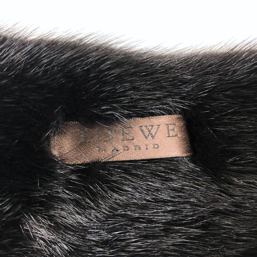 ロエベ ストール ミンクファー マフラー 裏張り ナッパレザー 毛皮 ショール ブラック レディース LOEWE【AFI9】