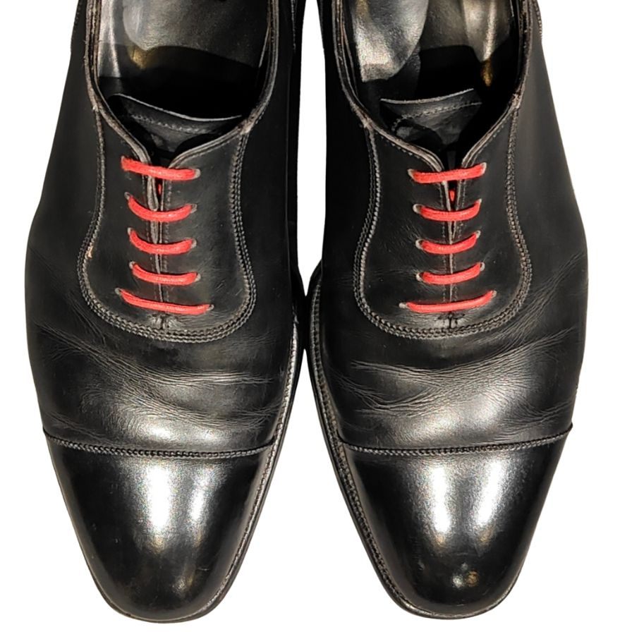 クロッケット&ジョーンズ レザーシューズ スタンフォード アデレード ブラック 紐カスタム赤 メンズ サイズUK6.5E CROCKETT&JONES ビジネスシューズ 約25.5cm【LA】【中古】