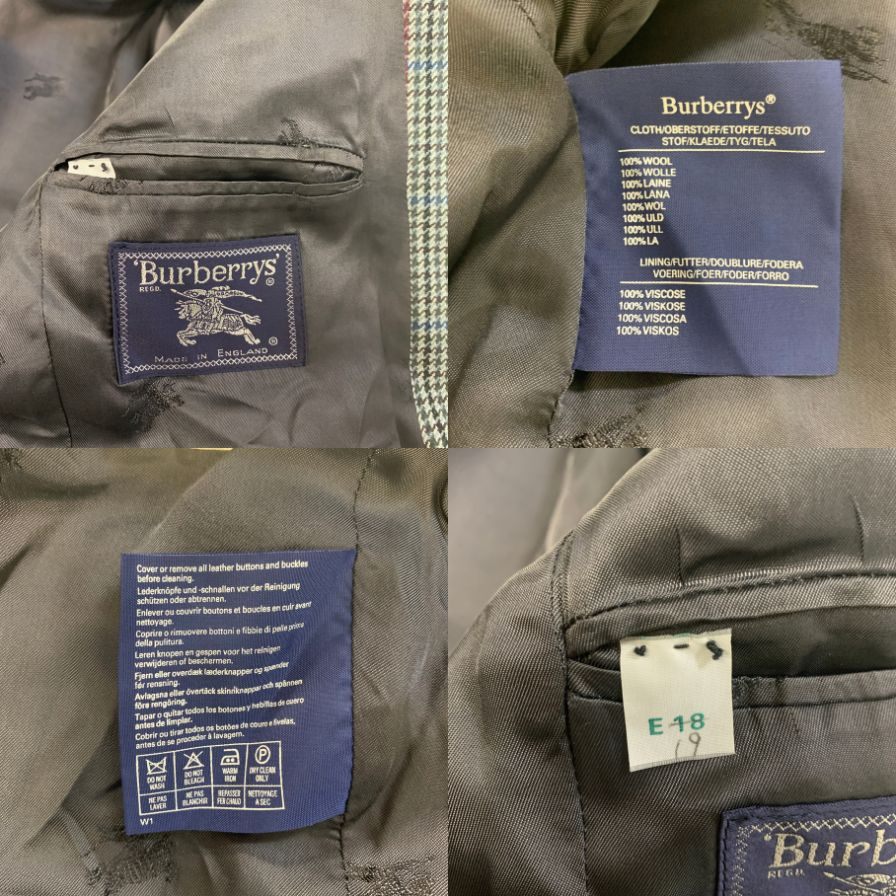 中古◆バーバリー テーラードジャケット ダブル 90S 旧タグ チェック グリーン系 メンズ サイズ 表記なし Burberry 【AFA7】