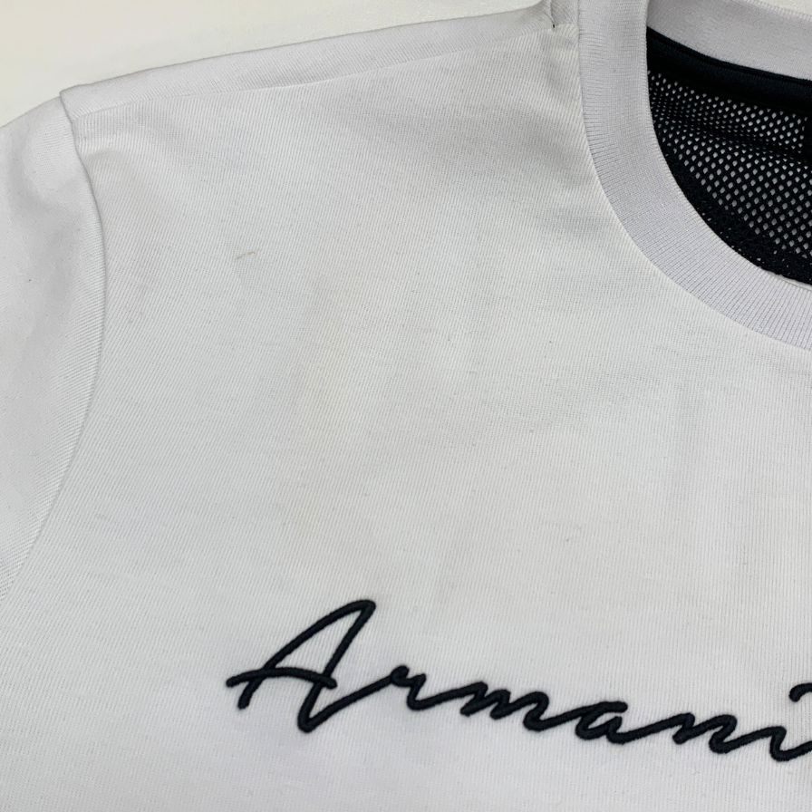 中古◆アルマーニ エクスチェンジ トレーナー 切替 刺繍 ロゴ クルーネック スウェット ホワイト メンズ サイズL ARMANI EXCHANGE 【AFB9】