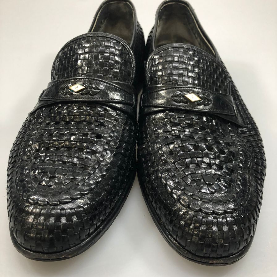 バリー レザーシューズ スリッポン 編み込み ブラック メンズ サイズ7E BALLY 約25.5cm【AFC44-2】