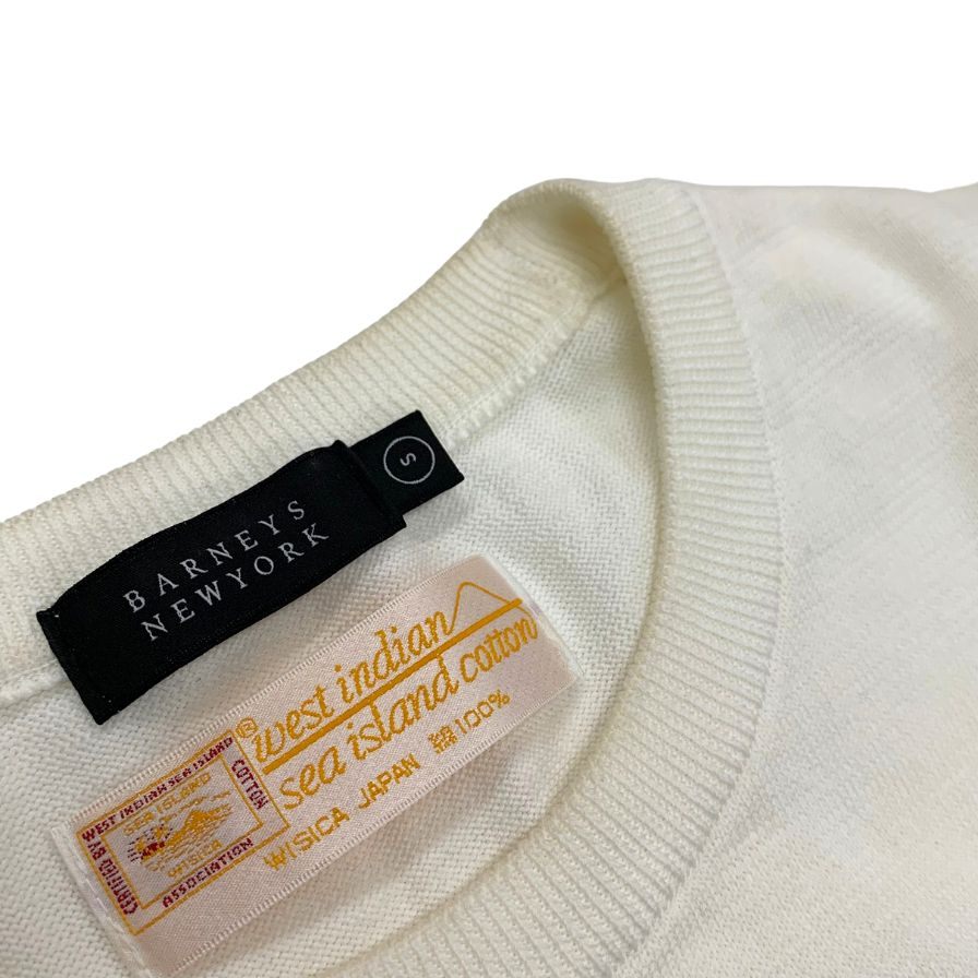 美品◆バーニーズニューヨーク ニットTシャツ シーアイランドコットン サイズS メンズ ホワイト BARNYS NEWYORK 【AFB51】