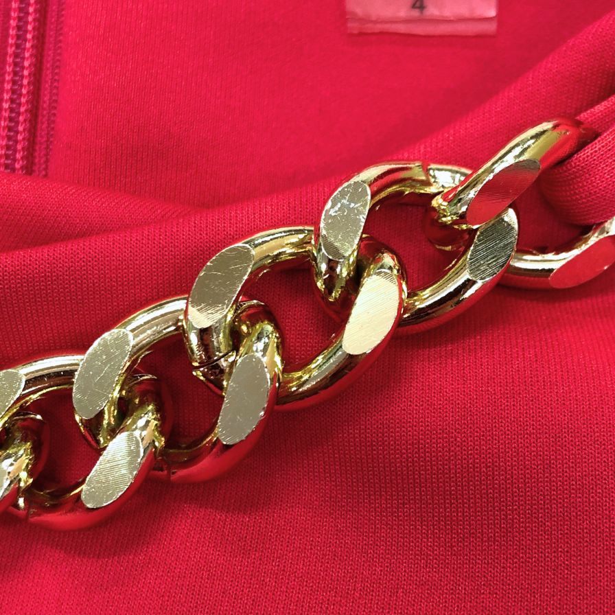極美品◆カルバンクライン チェーン付き ノースリーブ ドレス ピンク サイズ4 レディース タイトシルエット ワンピース CalvinKlein 【AFB8】