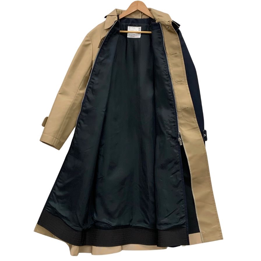 極美品◆サカイ 23年製 コットン ギャバジン コート 異素材切替 再構築 レディース サイズ1 23-06963 ベージュ ネイビー sacai 【AFA19】