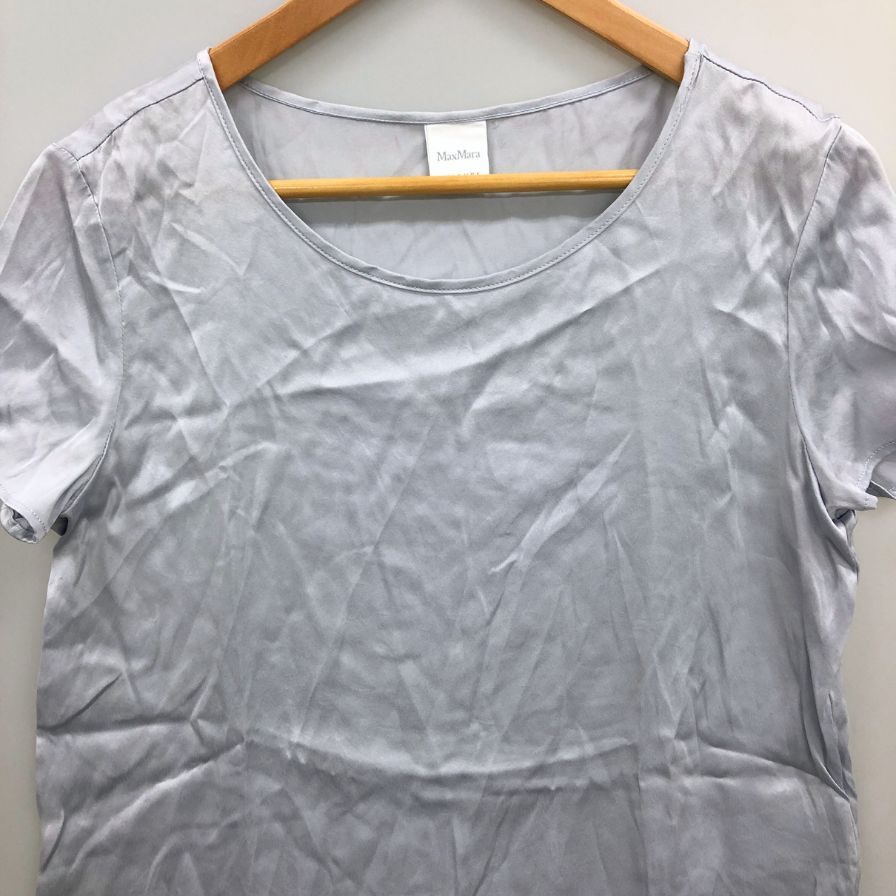 美品◆マックスマーラ レジャー 半袖カットソー Uネック シルク 半袖 Tシャツ グレー レディース サイズS MaxMara LEISURE 【AFB34】