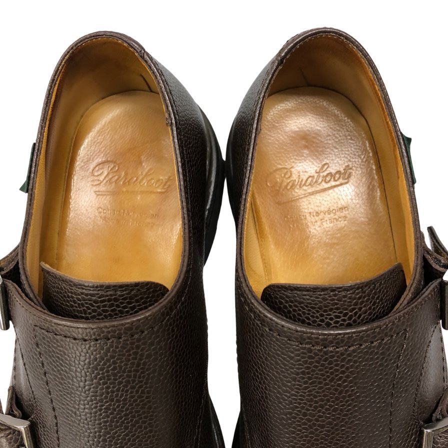 パラブーツ ポー ダブルモンク グレインレザー ブラウン サイズ 6 Paraboot ビジネスシューズ 約24.5cm【LA】【中古】