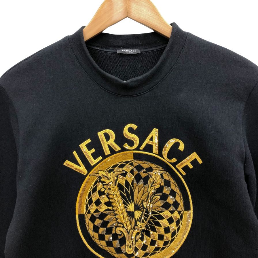 極美品◆ヴェルサーチェ ロゴ トレーナー 1A01174 ブラック サイズ4 メンズ VERSACE 【AFB42】