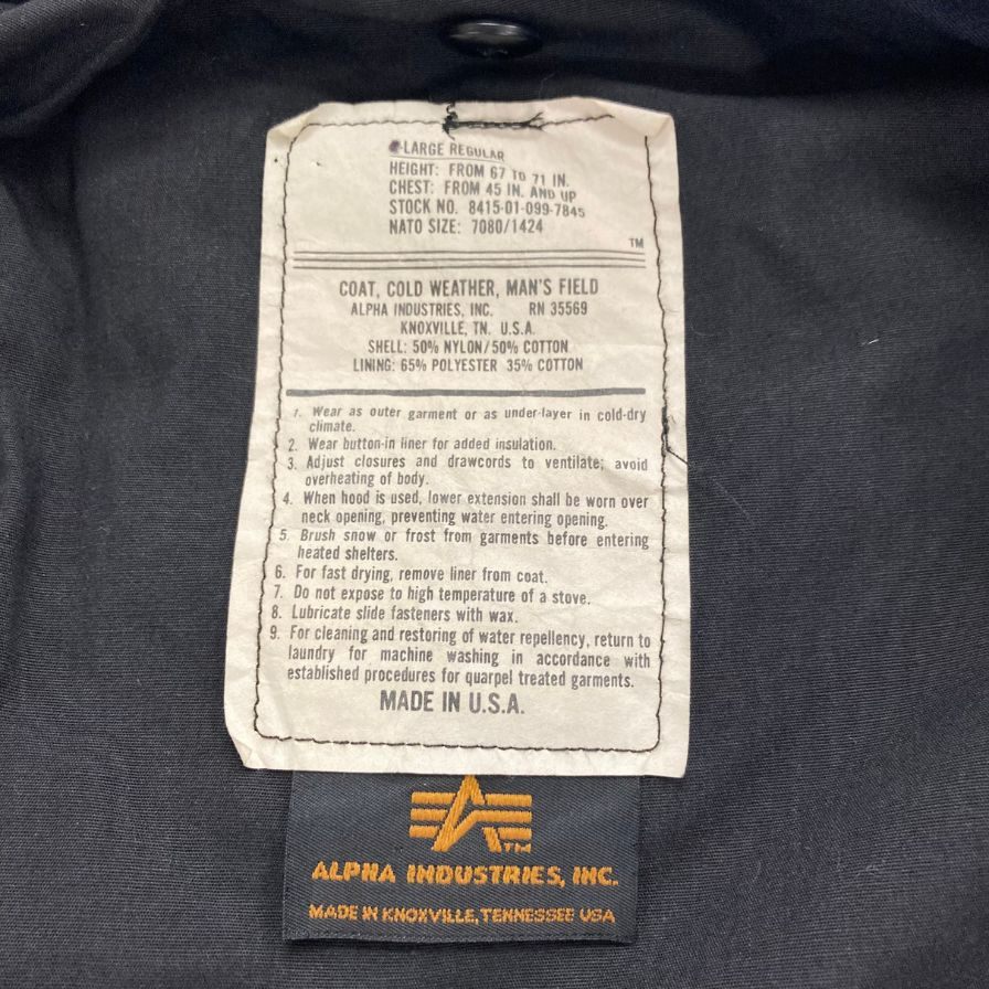 美品◆アルファ インダストリーズ M65フィールドジャケット ナイロン×ポリエステル ネイビー サイズX-LARGE REGULAR メンズ ALPHA INDUSTRIES 【AFB45】
