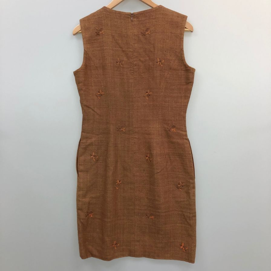 美品◆フォクシー ブティック シルク100 ノースリーブ ひざ丈ワンピース 40サイズ ブラウン FOXEY BOUTIQUE 【AFB45】