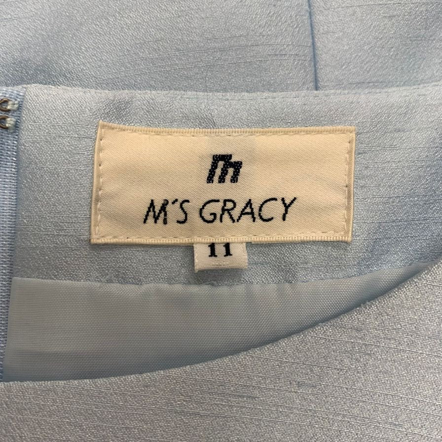 美品◆エムズグレイシー ワンピース 1-UF-10104 フレンチスリーブ ポリエステル ブルー サイズ11 レディース M'S GRACY 【AFB31】