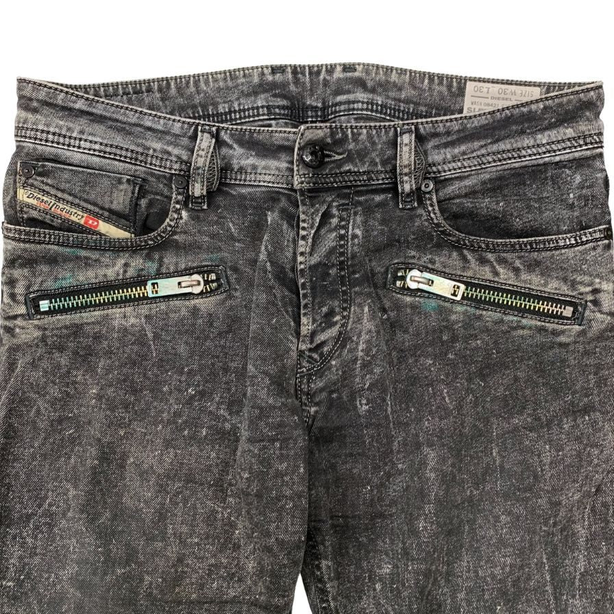 ディーゼル デニムパンツ SLEENKER-ZIP ボタンフライ USED加工 メンズ W30 ブラック DIESEL 【AFB31】