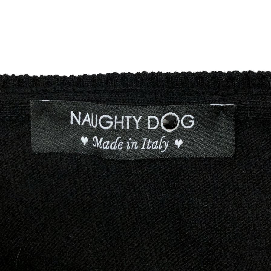 極美品◆ノーティードッグ ビジューあしらい カーディガン カシミ混 レディース イタリア製 サイズM ブラック Naughty dog 【AFB24】