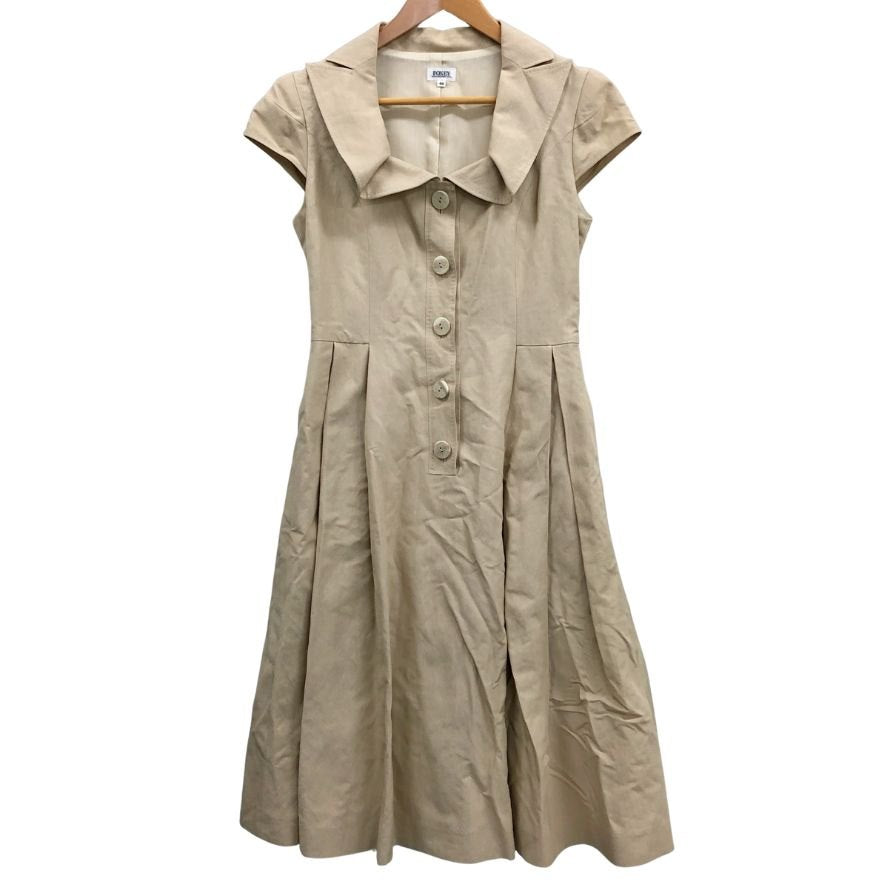 美品◆フォクシー ワンピース シルク ブレンド プルオーバー 膝丈 フレア 半袖 22181 ベージュ レディース サイズ40 FOXEY 【AFB23】