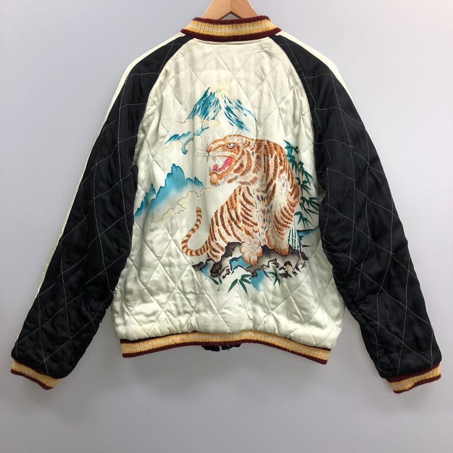 中古◆テーラー東洋 港商 スカジャン リバーシブル 虎 龍 髑髏 刺繍 メンズ ネイビー 裏地ホワイト サイズ大 TAILOR東洋 【AFA20】
