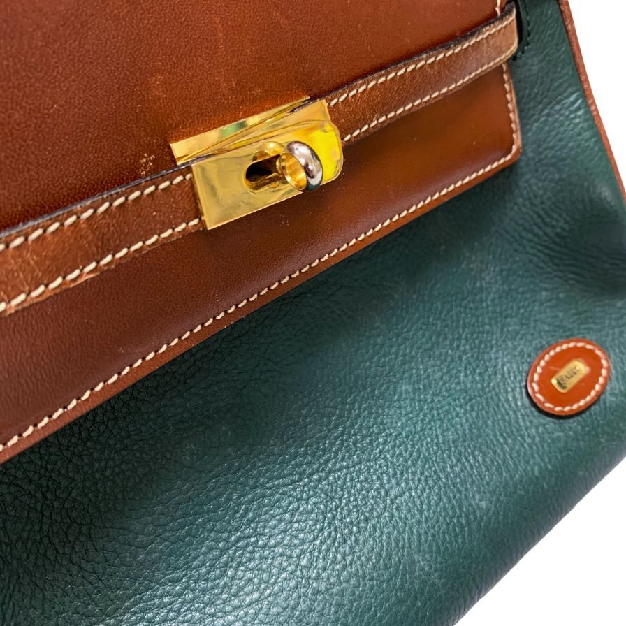 バリー ハンドバッグ ケリー タイプ 2Way レザー バッグ ゴールド金具 グリーン ブラウン BALLY【AFE5】