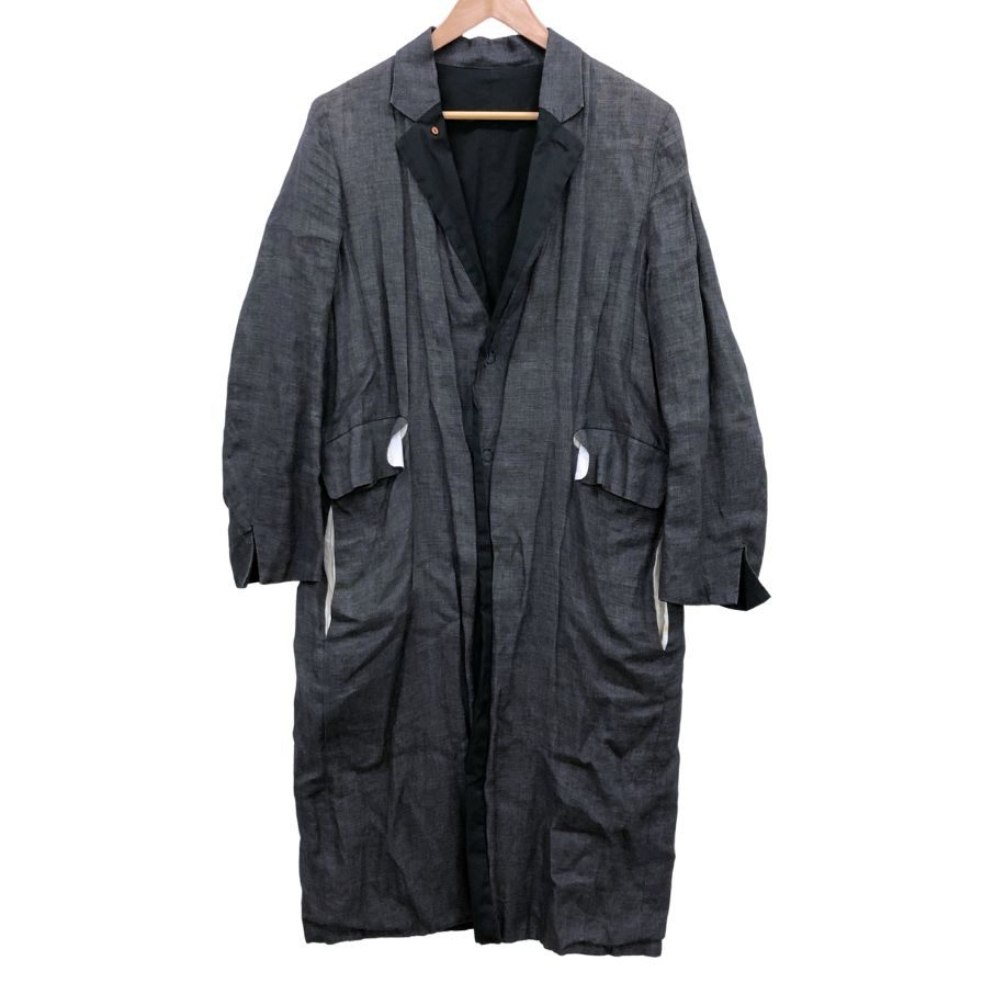 美品◇サンシー リバーシブルコート リネン グレー×ブラック