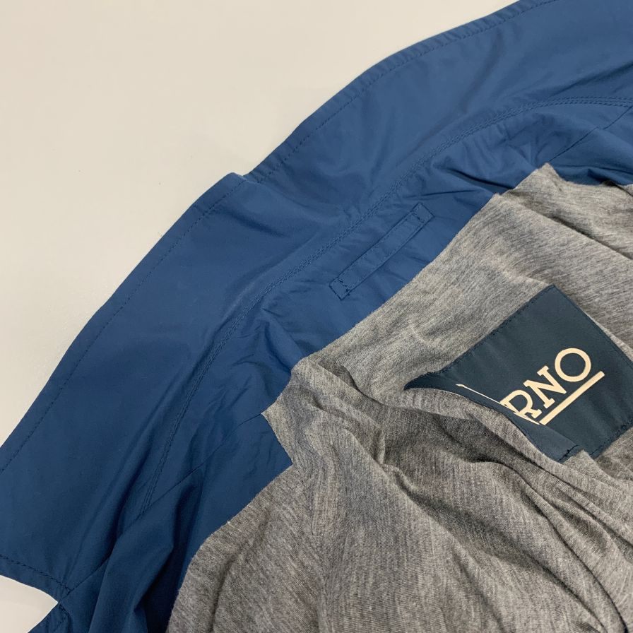 極美品◆ヘルノ フライトシリーズ ステンカラーコート ブルー メンズ サイズ50 HERNO 【AFB35】
