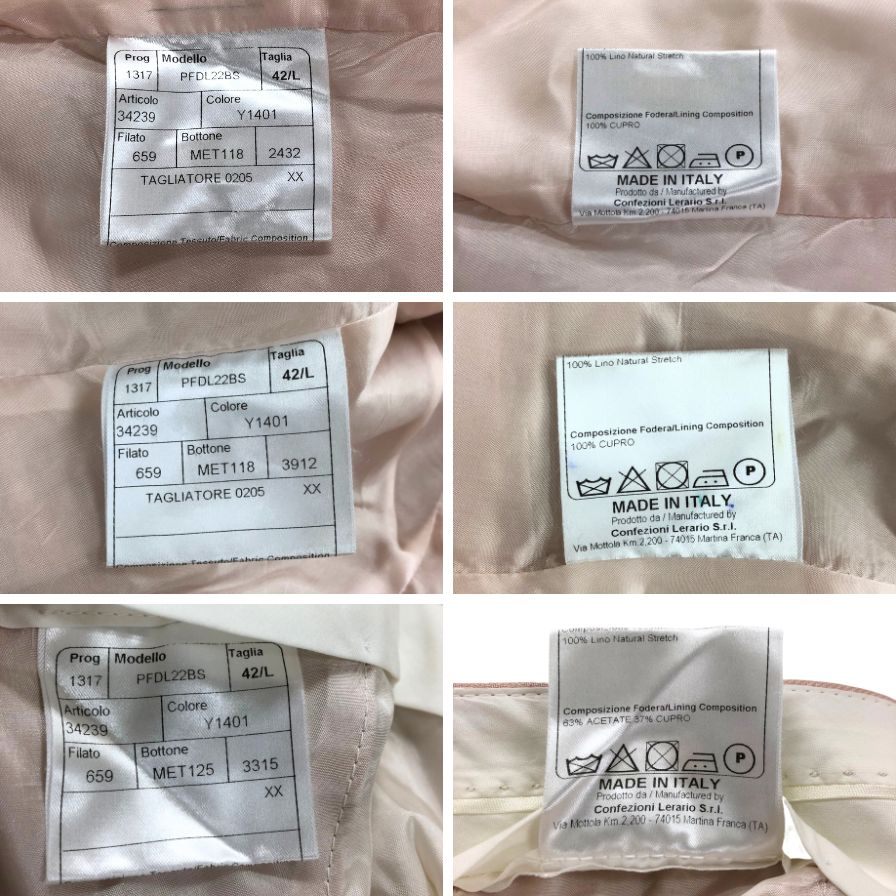 タリアトーレ スーツ セットアップ スリーピース 2B 金ボタン サイドベンツ 麻 ピンク レディース サイズ42 TAGLIATORE【AFB30】