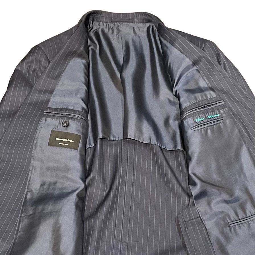 エルメネジルド ゼニア スーツセット TROFEO SILK ストライプ ネイビー系 サイズ56 シルク ウール メンズ Ermenegildo Zegna