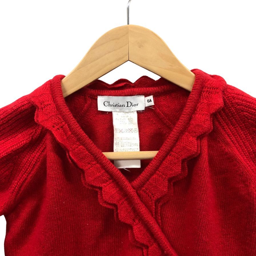 中古◆クリスチャン ディオール ニットセーター フラワーデザイン サイズ6A レッド系 キッズ Christian Dior 【AFB5】