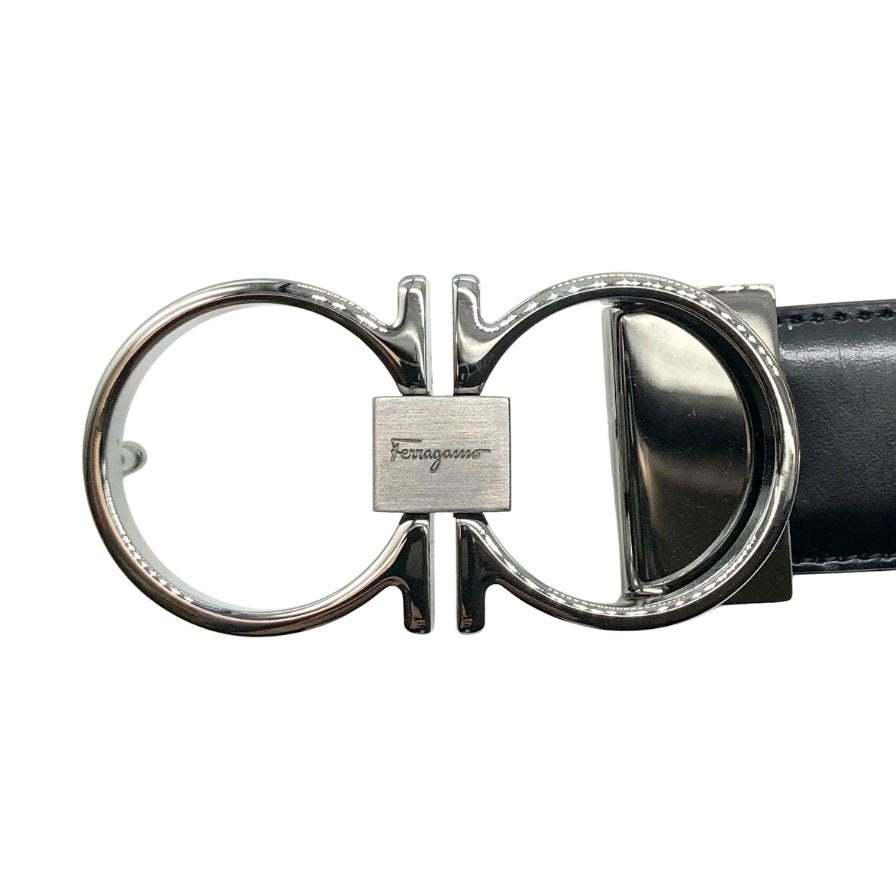 サルバトーレ フェラガモ ベルト ガンチーニ 金具 バックル レザー ブラック シルバー Salvatore Ferragamo【AFI21】