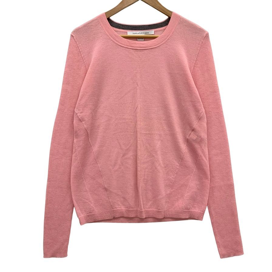 極美品◆ダイアン フォン ファステンバーグ ラウンドネック セーター トップス 袖リブ仕様 カシミア100% レディース サイズL ピンク DIANE VON FURSTENBERG 【AFB27】
