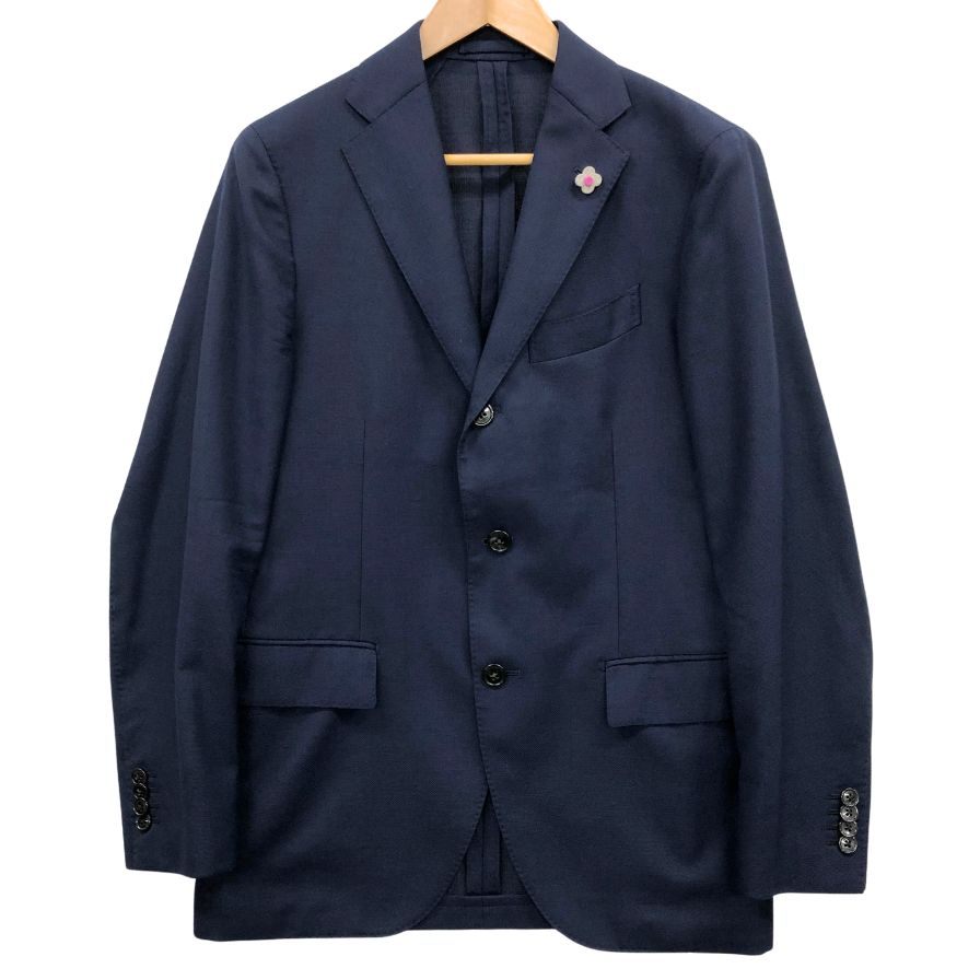 美品◆ラルディーニ テーラードジャケット 段返り3B サマーウール ネイビー メンズ サイズ46 LARDINI 【AFB26】