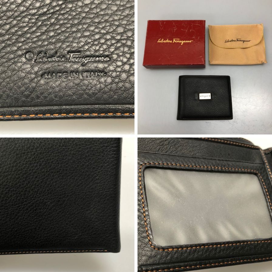 サルバトーレ フェラガモ レザー 二つ折り財布 札入れ シボ ブラック Salvatore Ferragamo【AFI19】