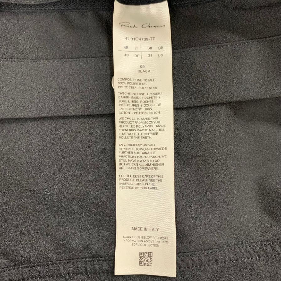 極美品◆リックオウエンス 長袖シャツ ナイロン アウター 23SS RU01C4729-TF ブラック サイズ48 メンズ Rick Owens 【AFA2】