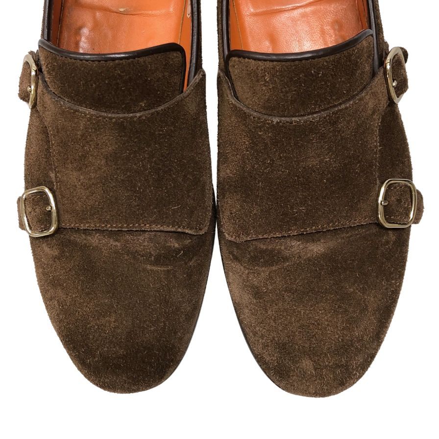 サントーニ レザーシューズ カルロス ダブルモンク スエード ブラウン サイズUK5.5 メンズ Santoni 約24.0cm【AFD15】