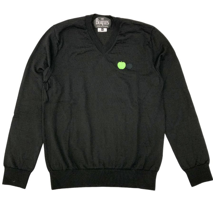 中古■コムデギャルソン ザ ビートルズ トップス ニット アップル刺繍 AD2015 ユニセックス サイズL ブラック COMME des GARCONS 【AFB38】
