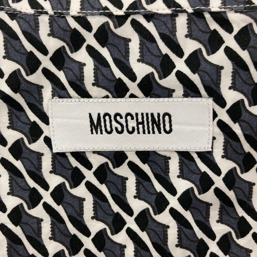 中古◆モスキーノ 長袖シャツ 総柄 メンズ ブラック ホワイト サイズ3XL MOSCHINO 【AFB20】