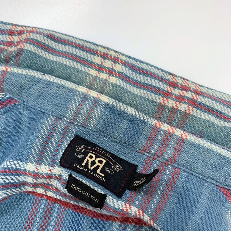 中古◆ダブルアールエル ラルフローレン 長袖シャツ チェック ブルー系 メンズ サイズXS RRL RALPH LAUREN 【AFB27】