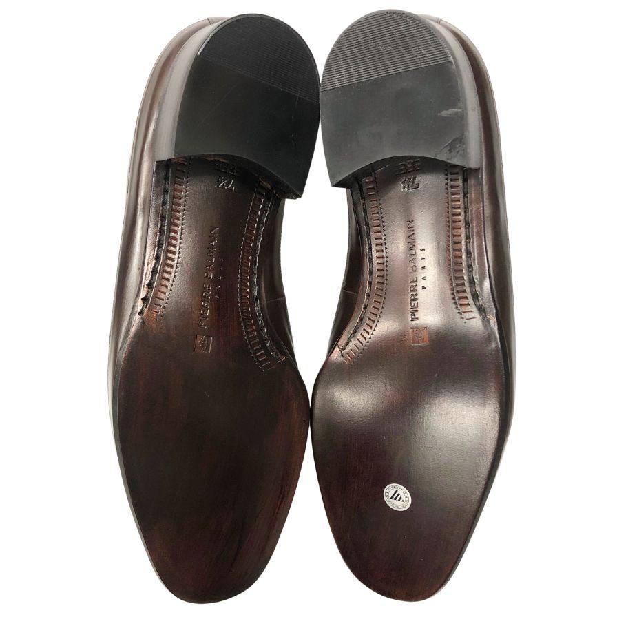 ピエールバルマン ローファー レザー ウッドソール メンズ サイズ7ハーフ ブラウン PIERRE BALMAIN 約25.5cm【AFD9】
