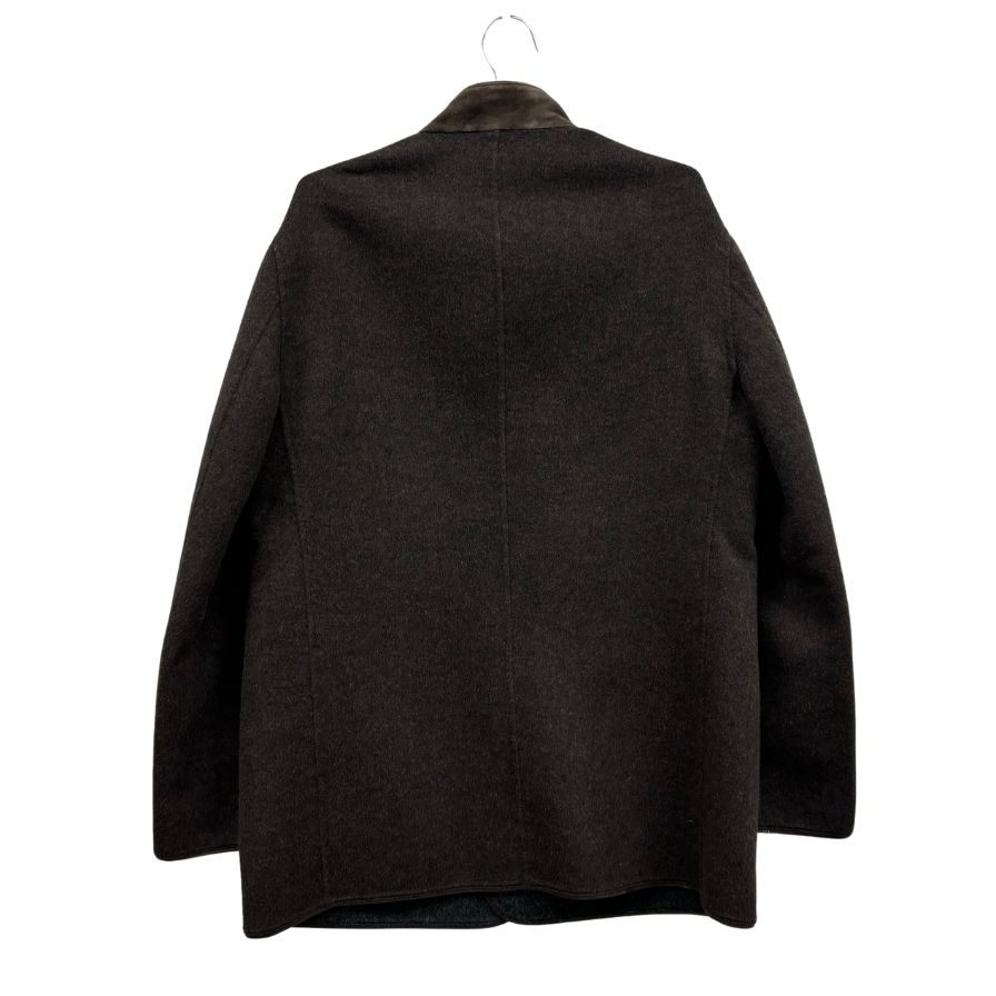 極美品◆エルメネジルド ゼニア コート ジャケット ウール 袖等レザーあしらい ブラウン サイズ52 Ermenegildo Zegna 【AFB33】