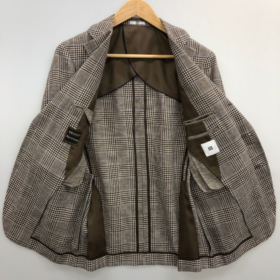 中古◆スーツセレクト リネンウール テーラードジャケット ドラゴ JSJ2052 ブラウン 千鳥格子 サイズA5 メンズ SUIT SELECT DORAGO 【AFB33】
