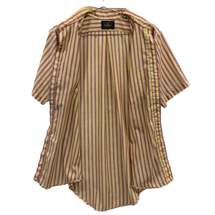 美品◆キャンパス レギュラーカラーシャツ 60年代 半袖 ストライプ メンズ イエロー&ピンク サイズM CAMPUS NEVER IRON 【AFB28】