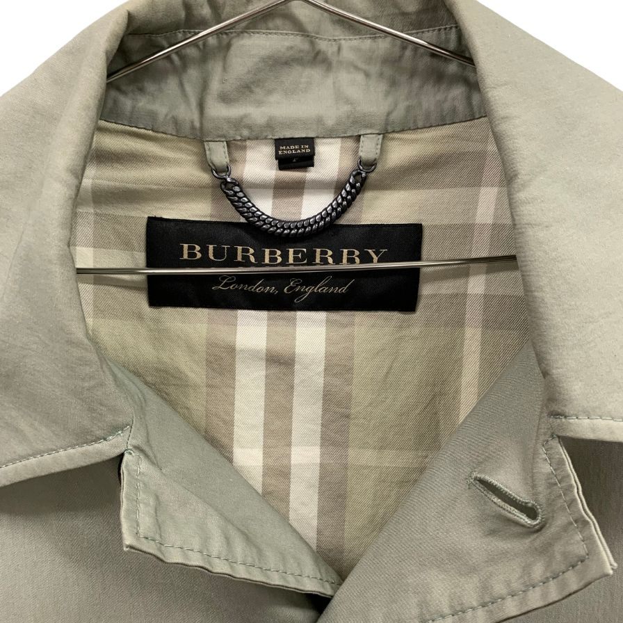 中古◆バーバリー ステンカラーコート イングランド製 サイズS グリーン系 コットン BURBERRY 【AFA14】